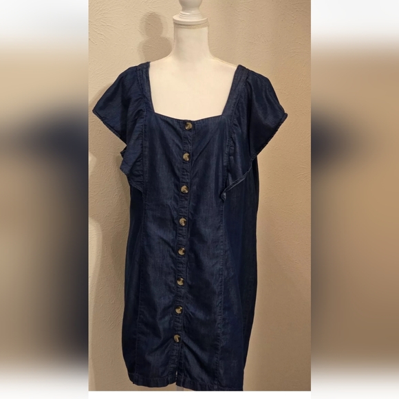 a. n. a. Square Neck Flutter Sleeve Soft Denim Button Up Cotton Mini Dress XXL - Picture 5 of 16
